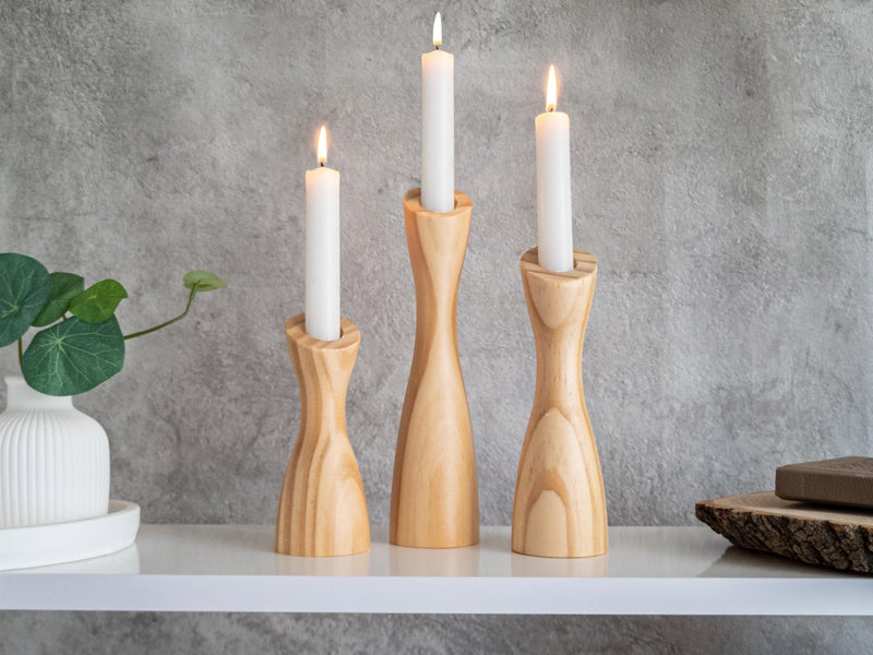 OLEEK Wooden Candlestick Holders Set to Suit Any Style of Decor - Durable & Easy to Clean Wood Candlestick Holders - Set of 3 Wooden Taper Candle Holders - Wood Candle Holder Create A Warm Atmosphere - Image 1