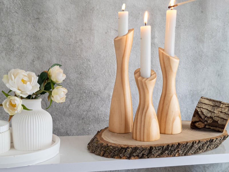 OLEEK Wooden Candlestick Holders Set to Suit Any Style of Decor - Durable & Easy to Clean Wood Candlestick Holders - Set of 3 Wooden Taper Candle Holders - Wood Candle Holder Create A Warm Atmosphere - Image 3