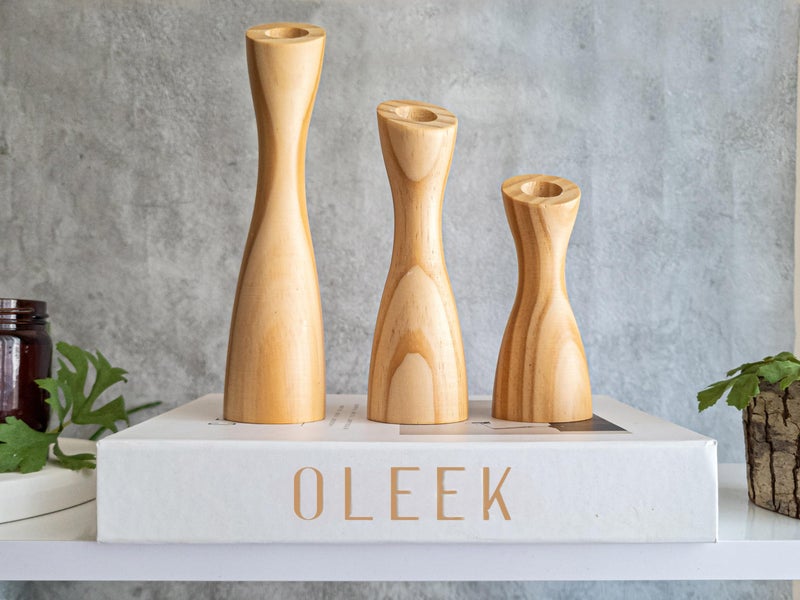 OLEEK Wooden Candlestick Holders Set to Suit Any Style of Decor - Durable & Easy to Clean Wood Candlestick Holders - Set of 3 Wooden Taper Candle Holders - Wood Candle Holder Create A Warm Atmosphere - Image 4