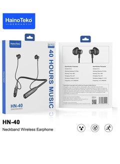 Germany HN40 Neckband Wireless Earphone with Super Clear Mic and High Bass Sound Quality – Bluetooth Neckband Headphones for Music, Calls, and Comfort – Sleek Black Design, Ideal for Active Lifestyles