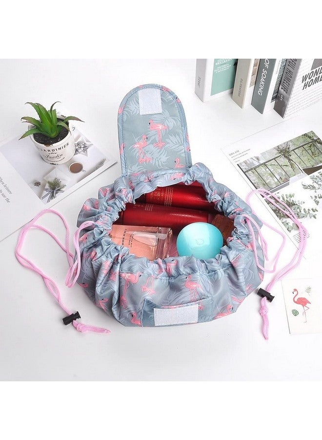 wolpin Large Cosmetic Makeup Kit Storage Organizer Drawstring Travel Toiletry Vanity Bag Big Compartment Makeup Brush Holder Portable Waterproof Flamingo - Image 3