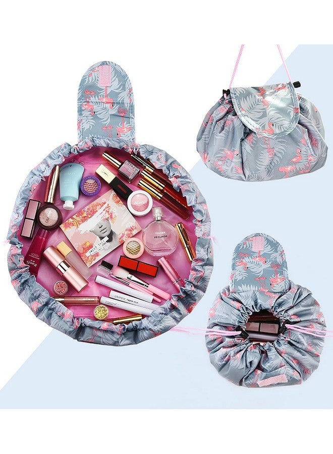 wolpin Large Cosmetic Makeup Kit Storage Organizer Drawstring Travel Toiletry Vanity Bag Big Compartment Makeup Brush Holder Portable Waterproof Flamingo - Image 4