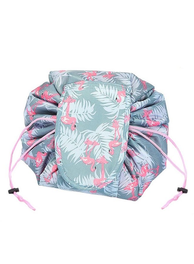 wolpin Large Cosmetic Makeup Kit Storage Organizer Drawstring Travel Toiletry Vanity Bag Big Compartment Makeup Brush Holder Portable Waterproof Flamingo - Image 2