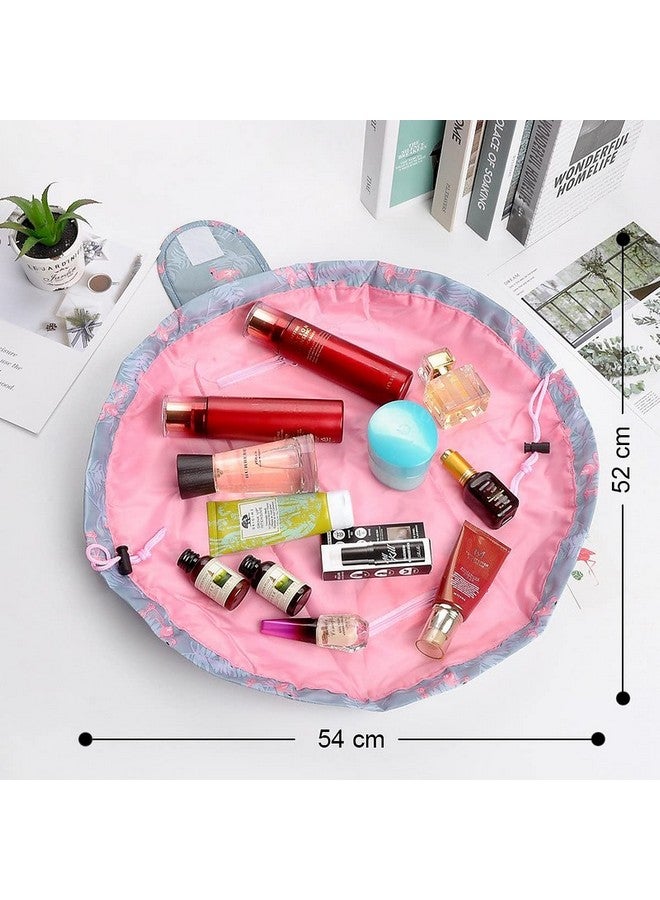wolpin Large Cosmetic Makeup Kit Storage Organizer Drawstring Travel Toiletry Vanity Bag Big Compartment Makeup Brush Holder Portable Waterproof Flamingo - Image 5