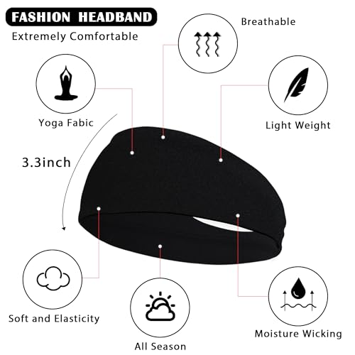 JOYOYO 3 Pack 9cm Unisex Headbands for Women's Hair Soft Stretchy Fabric Kylie Head Band Bandeaux Hair Accessories for Workout Gym Yoga Hair Band(Black) - Image 2