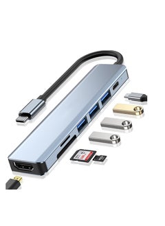 لعب ساحة موزع USB C 7 في 1، محول USB C مع HDMI 4K، منفذين USB-C،USB 3.0، قارئ بطاقة SD/TF، متوافق مع أجهزة الكمبيوتر المحمول MacBook Pro وAir USB C وأجهزة أخرى من النوع C، يدعم الشحن السريع بقدرة 100 واط  - Image 1