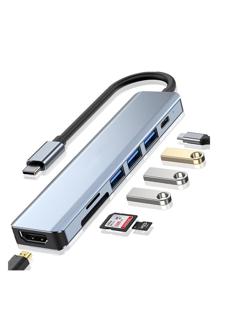 Playx Square USB C Hub 7 in 1,USB C Adapter with 4K HDMI, Two USB-C Ports, USB 3.0, SD/TF Card Reader, Compatible with MacBook Pro & Air USB C Laptop and Other Type C Devices,Supports 100 W Fast Charging  - Image 1