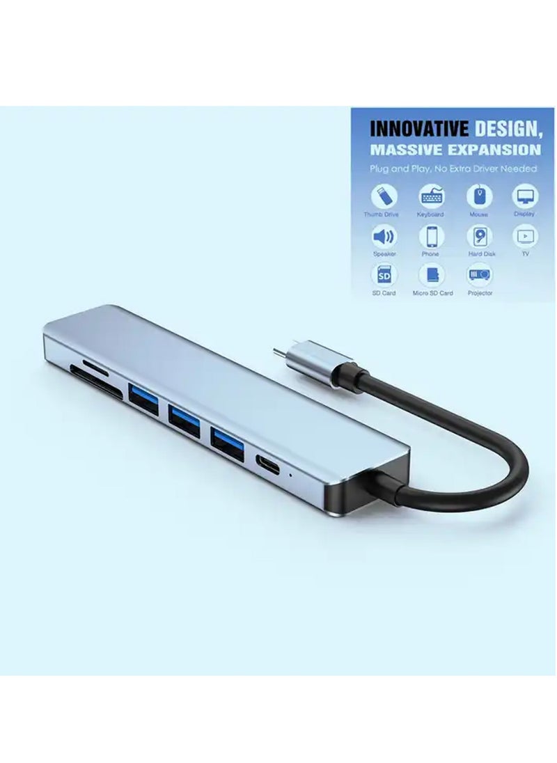 USB C Hub 7 in 1,USB C Adapter with 4K HDMI, Two USB-C Ports, USB 3.0, SD/TF Card Reader, Compatible with MacBook Pro & Air USB C Laptop and Other Type C Devices,Supports 100 W Fast Charging