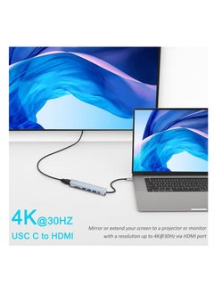 لعب ساحة موزع USB C 7 في 1، محول USB C مع HDMI 4K، منفذين USB-C،USB 3.0، قارئ بطاقة SD/TF، متوافق مع أجهزة الكمبيوتر المحمول MacBook Pro وAir USB C وأجهزة أخرى من النوع C، يدعم الشحن السريع بقدرة 100 واط  - Image 3