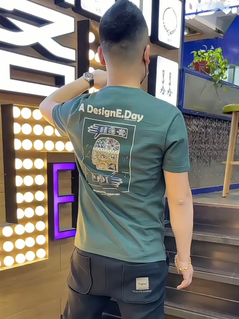 Trendy Brand Pure Cotton Short-Sleeved T-Shirt For Men 2024 Fun Cartoon Print Youth Slim Half-Sleeved T-Shirt - Image 1