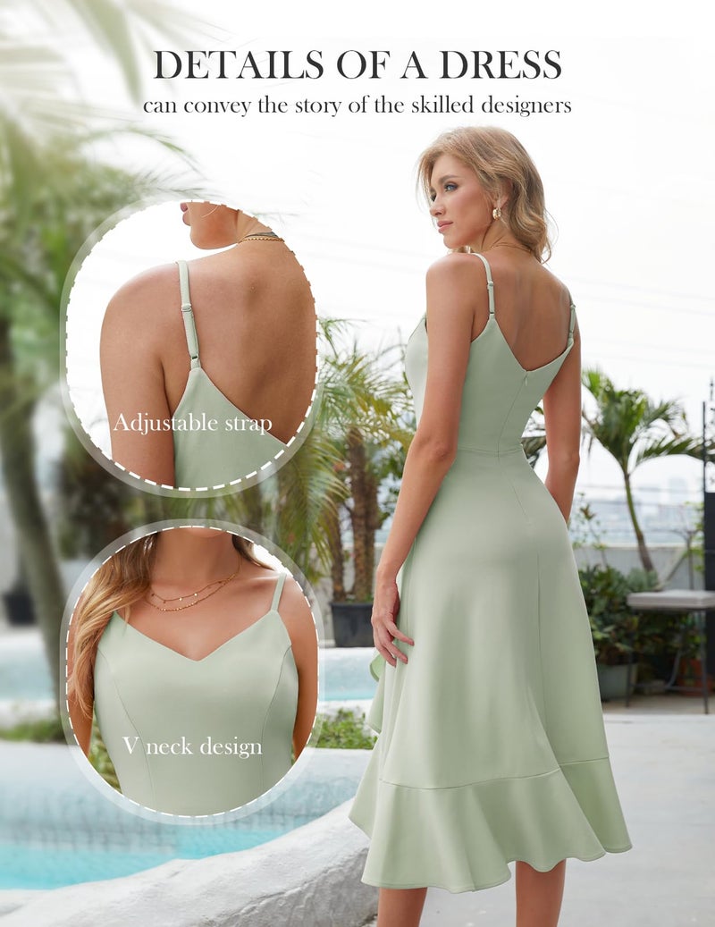 DRESSTELLS Cocktail Dress for Women, Summer Formal Wedding Guest Bridesmaid Prom Party Fit Flare Spaghetti Strap Dresses LightGreen XL - Image 4