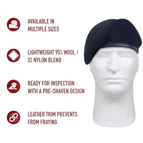 Rothco PreShaved Inspection Ready Beret Rugged Wool Hat Ready for Duty Midnight Navy Blue 7 14 - Image 3