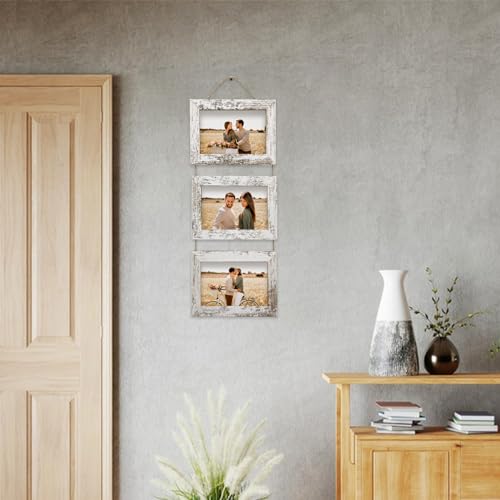 Rexllon 5x7 Wall Hanging Picture Frames Collage with 3 Opening Distressed White Frames - Image 5