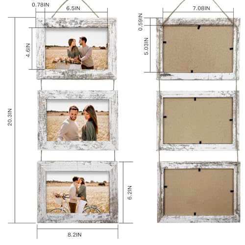 Rexllon 5x7 Wall Hanging Picture Frames Collage with 3 Opening Distressed White Frames - Image 2