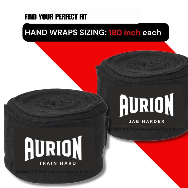 AURION 4.5 Meter Hand Wraps – Black Polyester Boxing Wraps for Wrist & Knuckle Support | Elastic, Breathable & Durable Training Wraps for Boxing, MMA (Pair) - Image 2