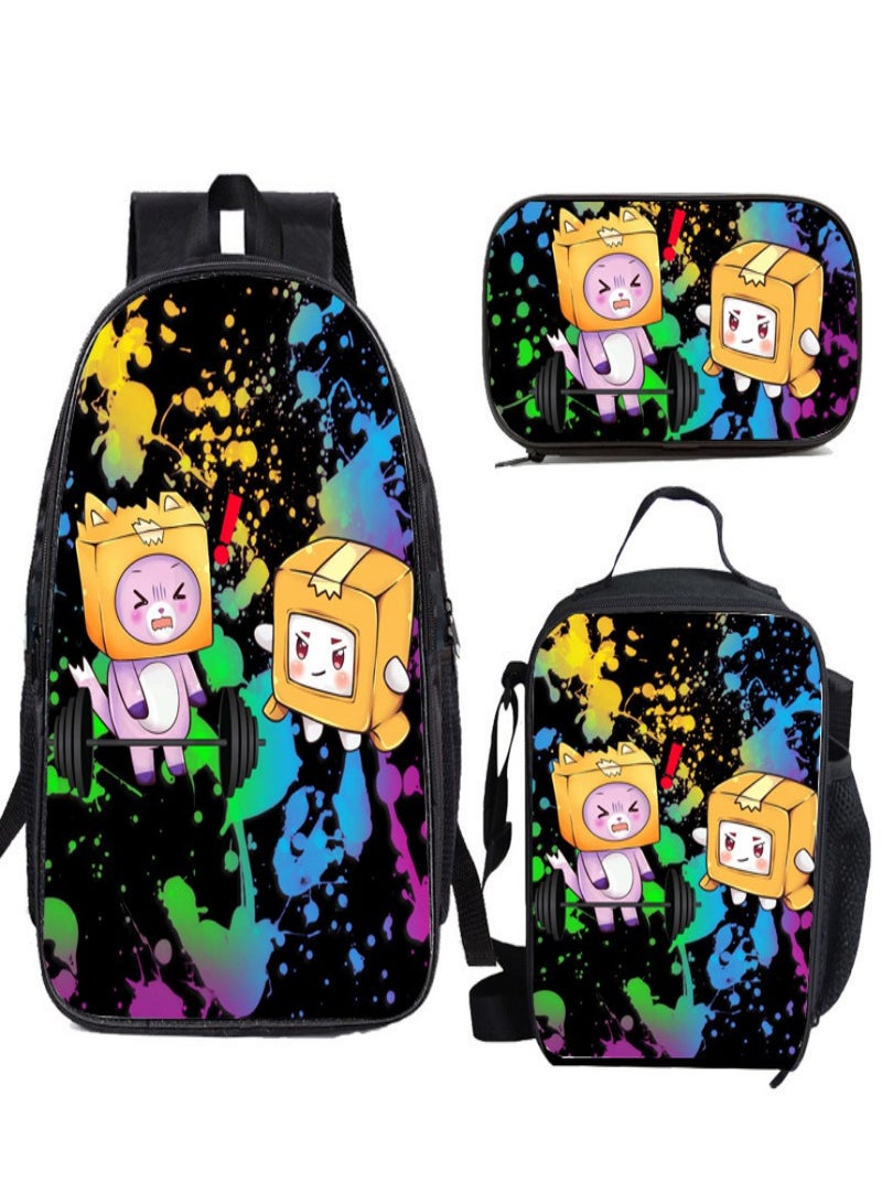 LANKYBOX Children Backpack Schoolbag Teen Student School Book bag with Lunch Box Pen Case 3 in 1 for Kids