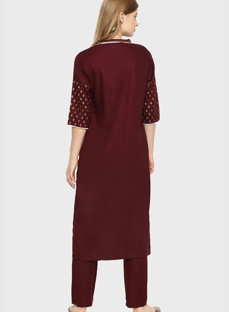 Instafab Printed Kurti and Pant Set
