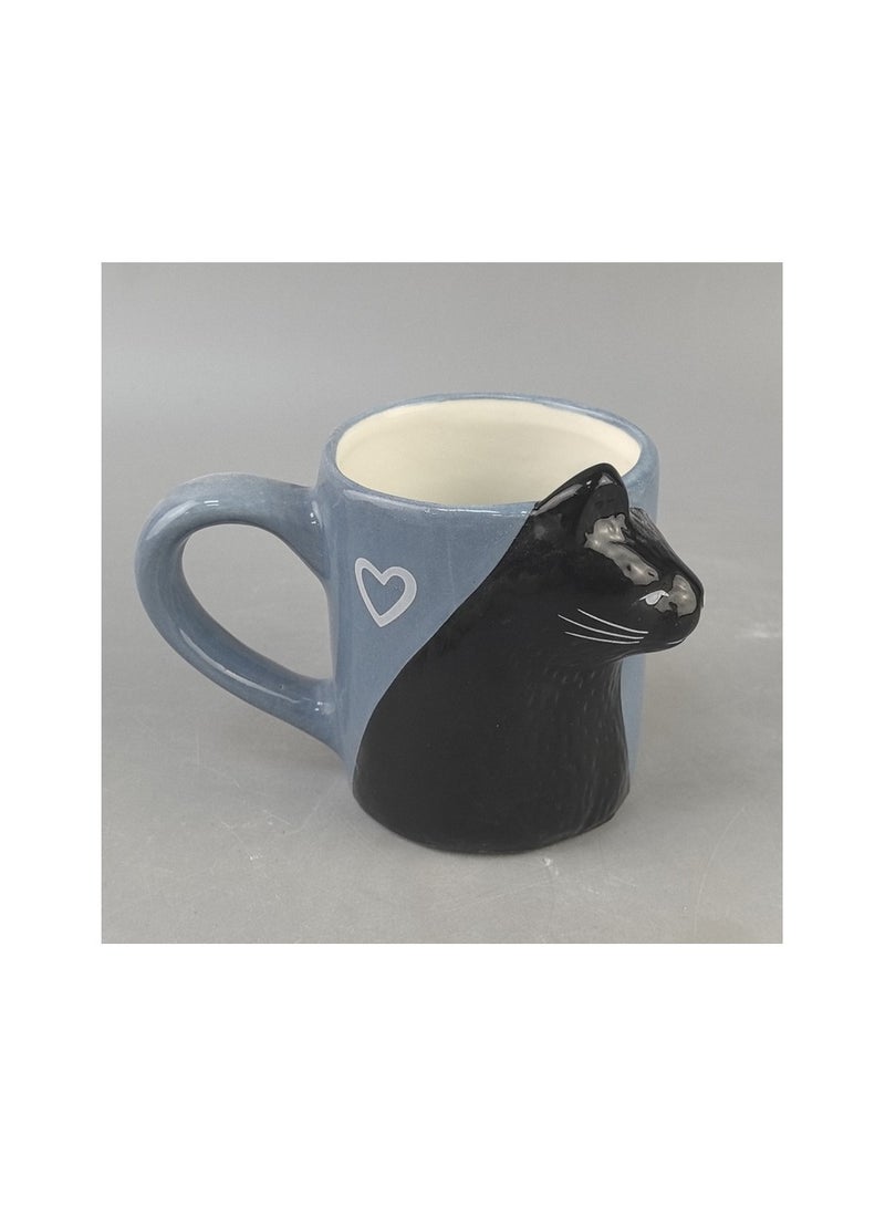 xozgdovg Creative stereo cat lovers ceramic mug black and white cat kissing cat mug/blue kitten mug