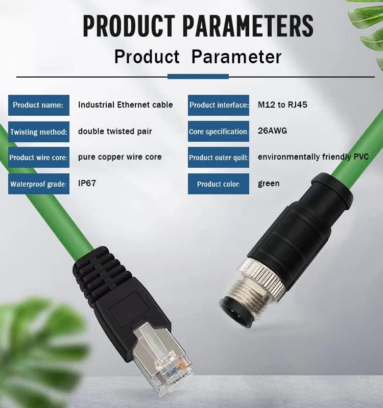 Eonvic M12 D Code 4 Pin Male to RJ45 E4 Plug High Flex Cat5e Industrial Ethernet PVC Cable for Automation Application (25M, Green) - Image 3
