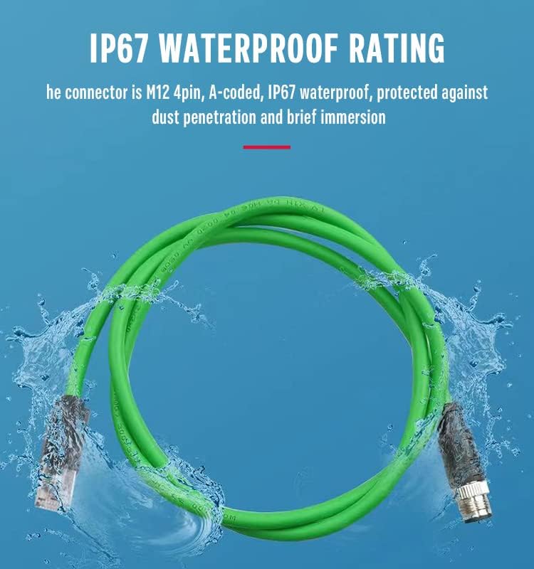 Eonvic M12 D Code 4 Pin Male to RJ45 E4 Plug High Flex Cat5e Industrial Ethernet PVC Cable for Automation Application (25M, Green) - Image 2