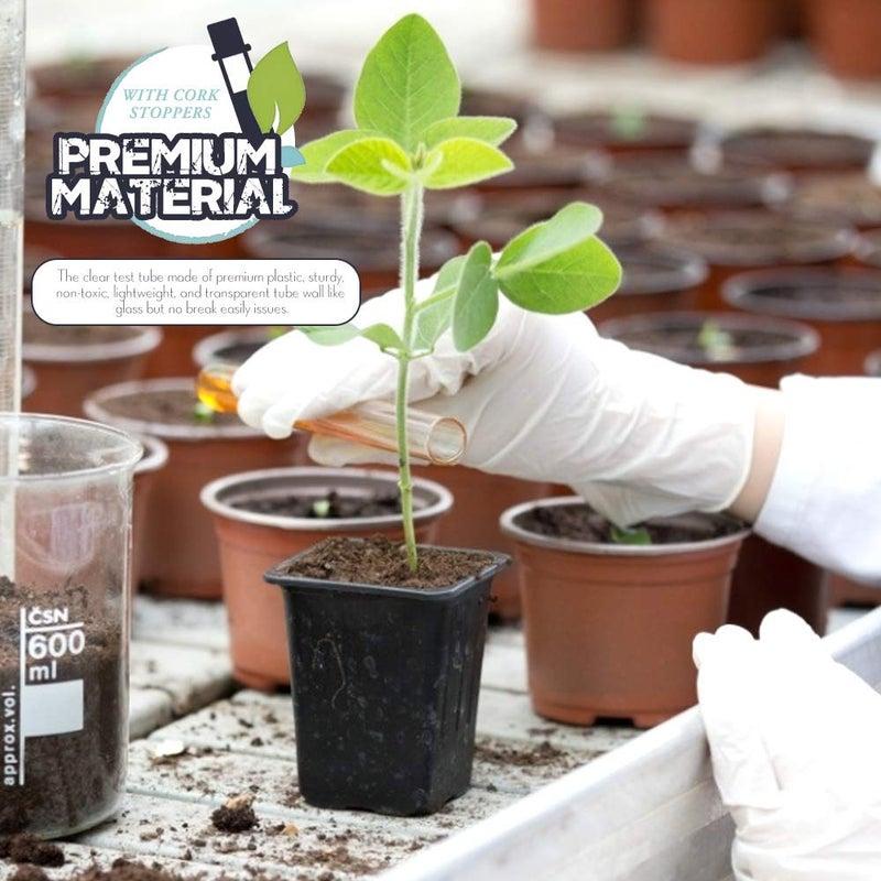 HNYYZL 25 قطعة أنابيب اختبار بلاستيكية شفافة مع أغطية من الفلين، 15x100 مم 10 مل، ختم جيد لتخزين المجوهرات، حبات البذور، مسحوق، توابل، سائل، للاستخدام في المختبر أو الزينة - Image 4