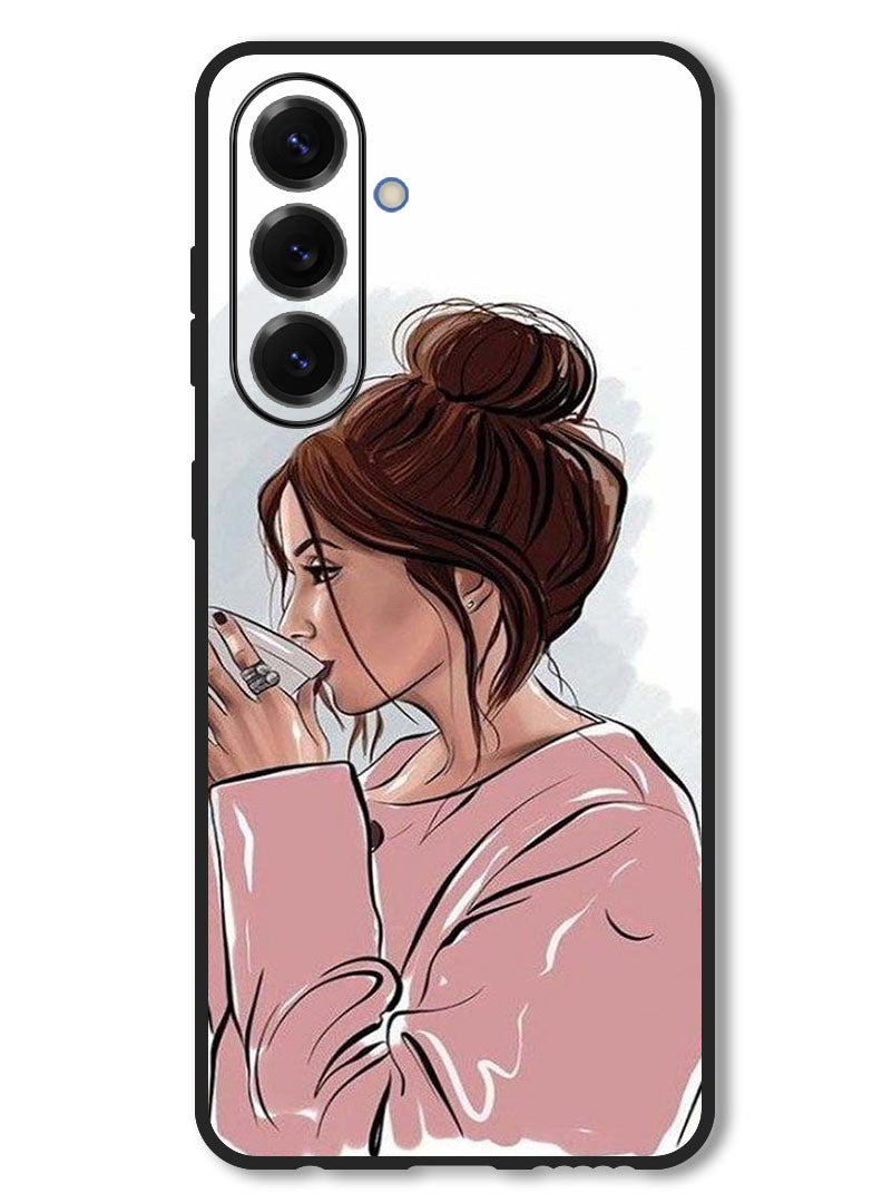 Theodor Case Compatible with Vivo V50 Protection Shockproof Bumper Cover Girl Drinking Coffee 1 - Image 1