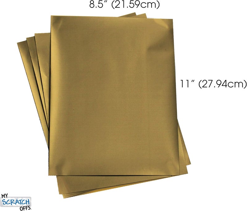 ماي سكراتس أوفز ملصقات خاصة بنظام الخدش (Scratch Off) بلون ذهبي، مقاس 8.5 × 11 بوصة، عدد الوحدات: 5. هذه الملصقات متوافقة مع أدوات القص والثقب على الورق ومقصات الفينيل. - Image 2