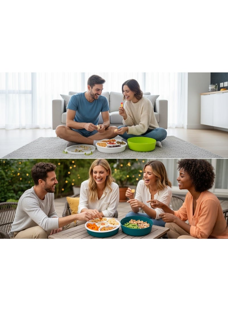 Multi-Section Food Storage Serving Plate with Airtight Lid, 5 Sections Round Divided Food Storage Plate for Snacks Fruits Nuts Appetizers (Multicolor) - Image 2