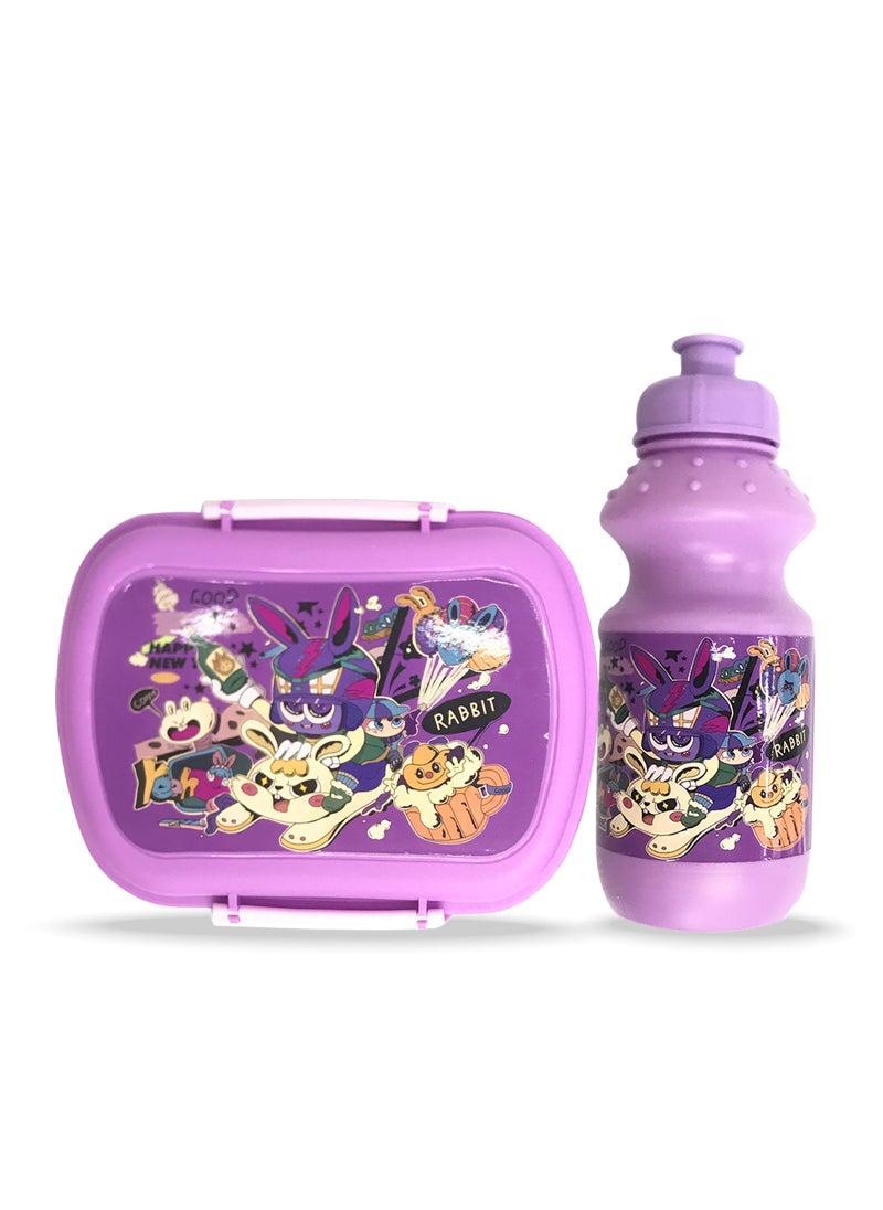 Eazy Kids Set Of 2 Lunch Box And Water Bottle - Rabbit - Purple  - Image 1