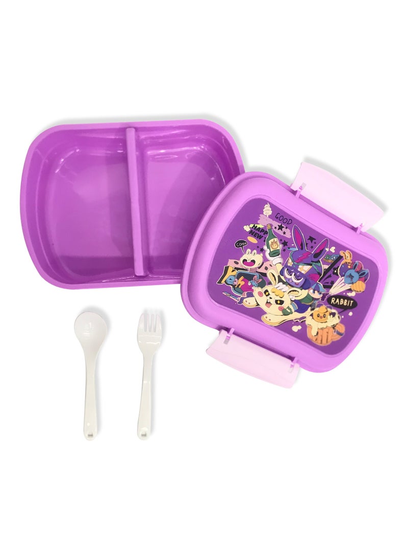 Eazy Kids Set Of 2 Lunch Box And Water Bottle - Rabbit - Purple  - Image 2