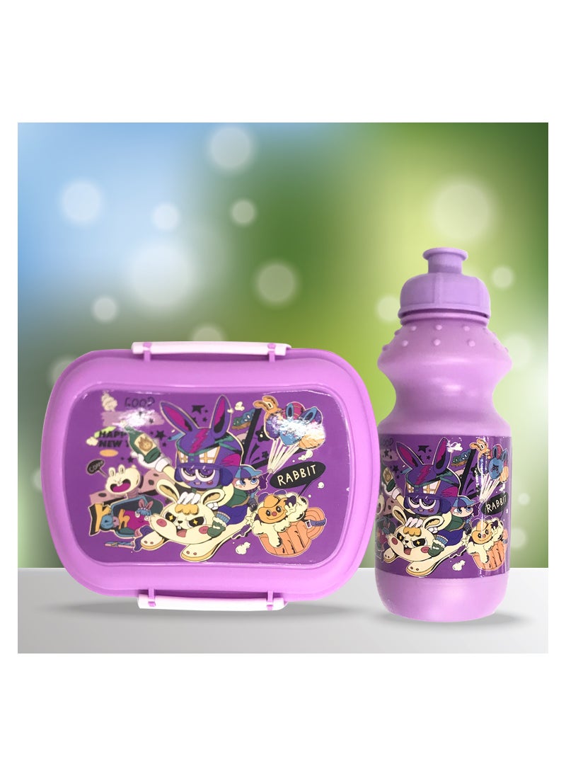 Eazy Kids Set Of 2 Lunch Box And Water Bottle - Rabbit - Purple  - Image 5