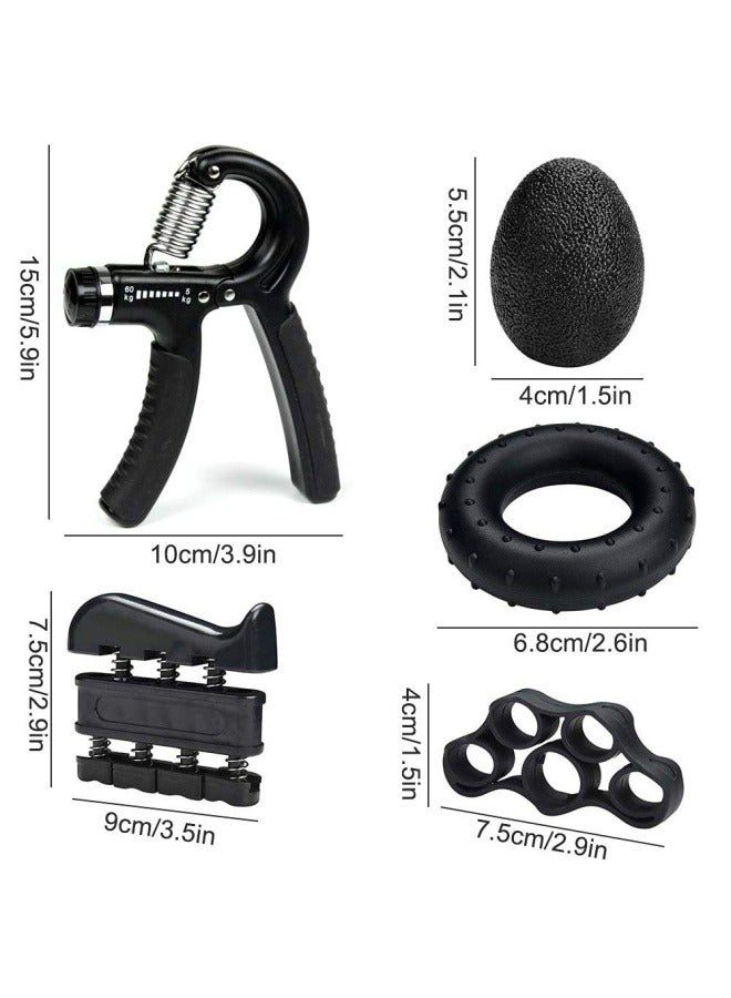 Grip Strength Trainer Kit (5 Pack) with Finger Exerciser, Hand Grip Strengthener, Stress Relief Ball and Forearm Workout Ring is Suitable for All ages - Image 2