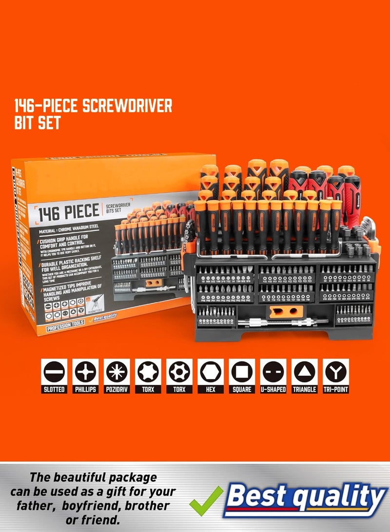LOOPITYS 146-piece Magnetic Screwdrivers DIY Tools Set Plastic Racking for Men Tools Gift, Includs Precision screwdriver, Magnetizer, Key Set, Nut Driver and Bit Set - Image 2