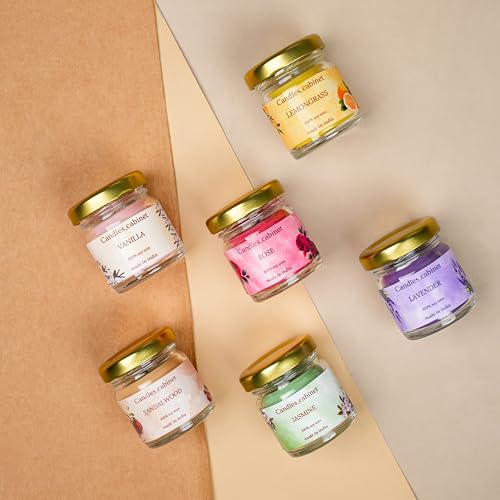 CANDLE_CABINETS Organic Soy Wax Aroma Candles Set of 6 Scented Aromatic Fragrance Vanilla, Lemongrass, Jasmine, Sandalwood, Lavender & Rose for Gifting Home (60 GMS Each) - Image 4