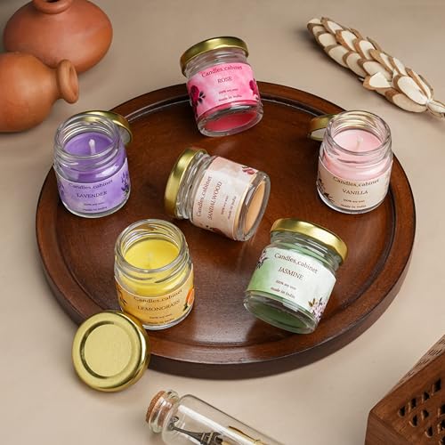 CANDLE_CABINETS Organic Soy Wax Aroma Candles Set of 6 Scented Aromatic Fragrance Vanilla, Lemongrass, Jasmine, Sandalwood, Lavender & Rose for Gifting Home (60 GMS Each) - Image 3