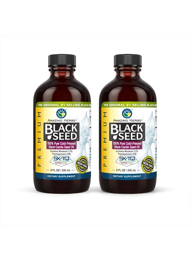 Amazing herbs Premium Black Seed Oil - Gluten Free, Non GMO, Cold Pressed Nigella Sativa Aids in Digestive Health, Immune Support, Brain Function - 8 Fl Oz (Pack of 2)  - Image 1