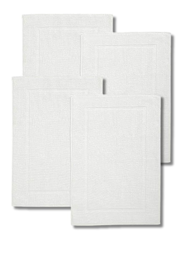 Pearl Coast Premium Cotton Bath Mat 50x80cm – 860 GSM, Framed Border Design – White Pack of 4  - Image 1