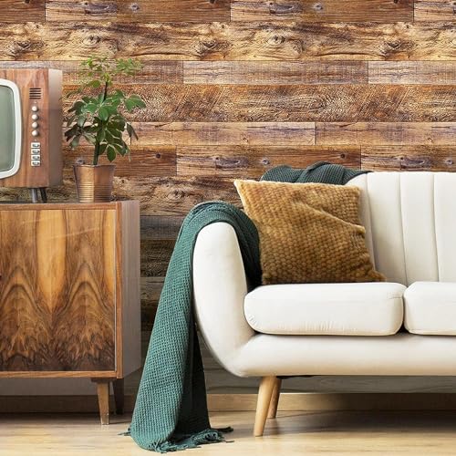 Yun-aeon Brown Wood Peel and Stick Wallpaper 17.3" X 236"Coffee Brown PVC Self Adhesive Wood Wall Peel and Stick Paper for Wall Covering Furniture Countertop Kitchen Christmas DIY - Image 2