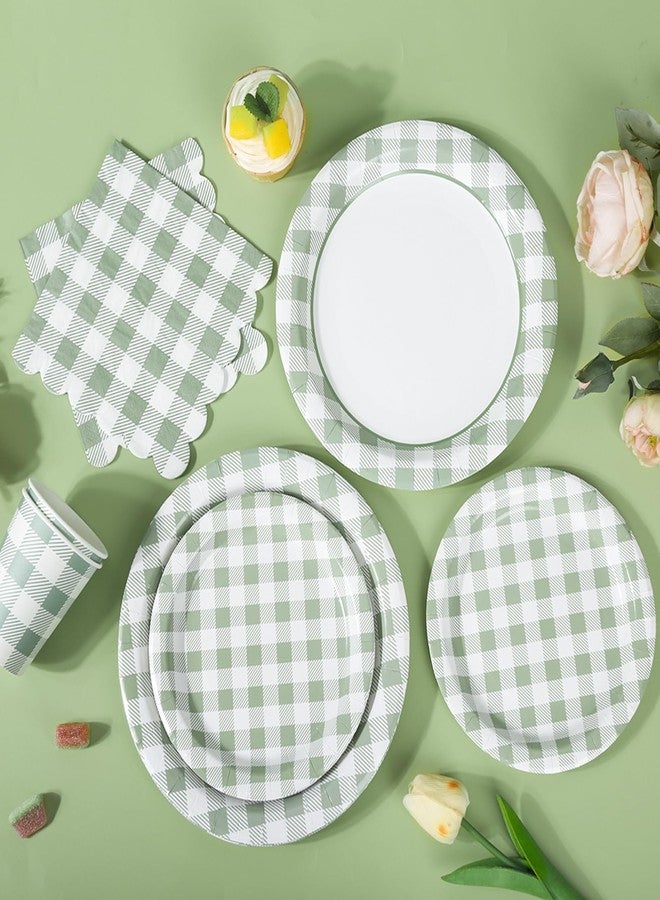 Purhapfre 175Pcs Sage Green Gingham Party Supplies for 25 Guests Thick Paper Plates and Napkins Knives Spoons Forks Cups Disposable Party Set Cutlery for Dinner Baby Shower Wedding Favor(Sage Green) - Image 5