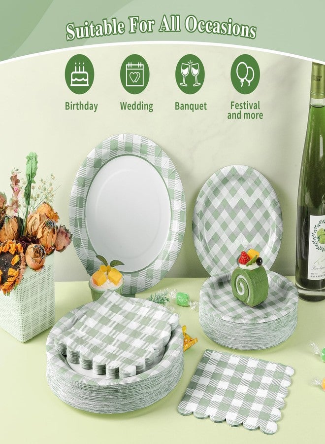 Purhapfre 175Pcs Sage Green Gingham Party Supplies for 25 Guests Thick Paper Plates and Napkins Knives Spoons Forks Cups Disposable Party Set Cutlery for Dinner Baby Shower Wedding Favor(Sage Green) - Image 3