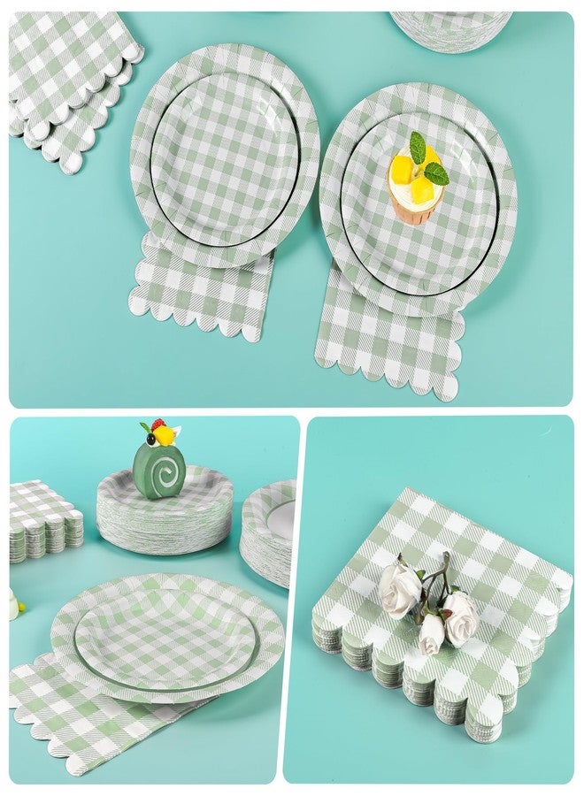 Purhapfre 175Pcs Sage Green Gingham Party Supplies for 25 Guests Thick Paper Plates and Napkins Knives Spoons Forks Cups Disposable Party Set Cutlery for Dinner Baby Shower Wedding Favor(Sage Green) - Image 4