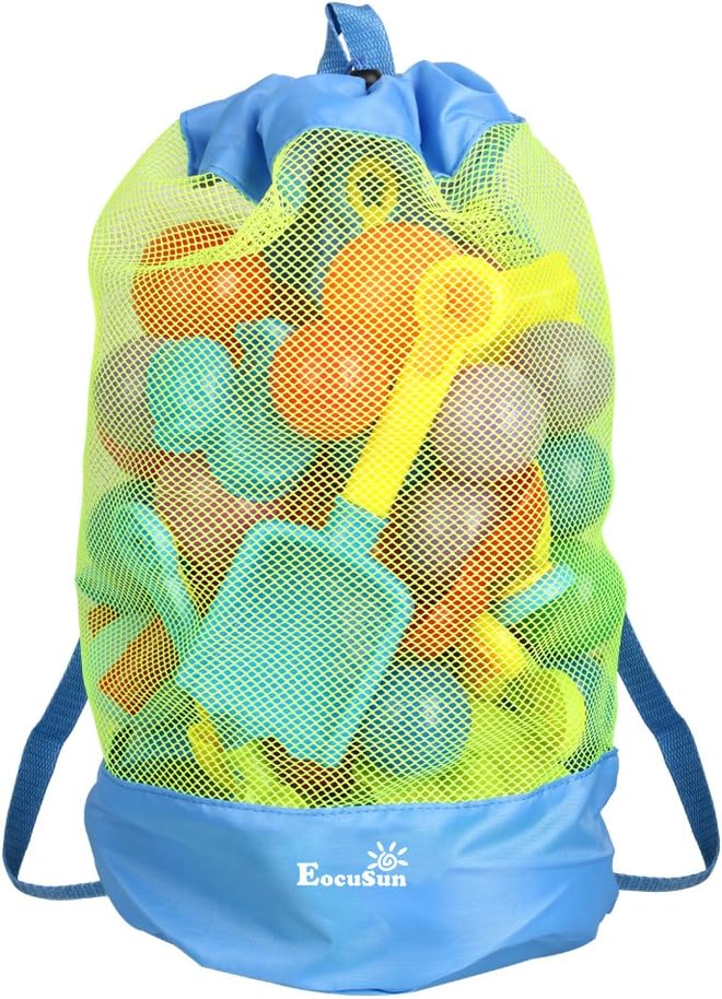 EocuSun Large Mesh Beach Bag Tote Durable Sand Away Drawstring Beach Backpack Swim and Pool Toys Balls Storage Bags Packs, Stay Away from Sand and Water, Toy Not Included - Image 1