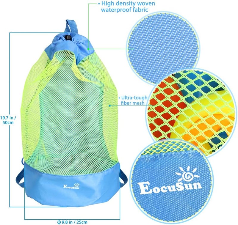 EocuSun Large Mesh Beach Bag Tote Durable Sand Away Drawstring Beach Backpack Swim and Pool Toys Balls Storage Bags Packs, Stay Away from Sand and Water, Toy Not Included - Image 2