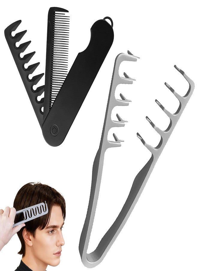 Street27 Texture Comb for Men & Women - Wide & Fine Tooth Volumizing Hair Comb | Travel Folding Dual Purpose Styling Comb for Fluffy Volume & Root Lift (BLACK) - Image 1