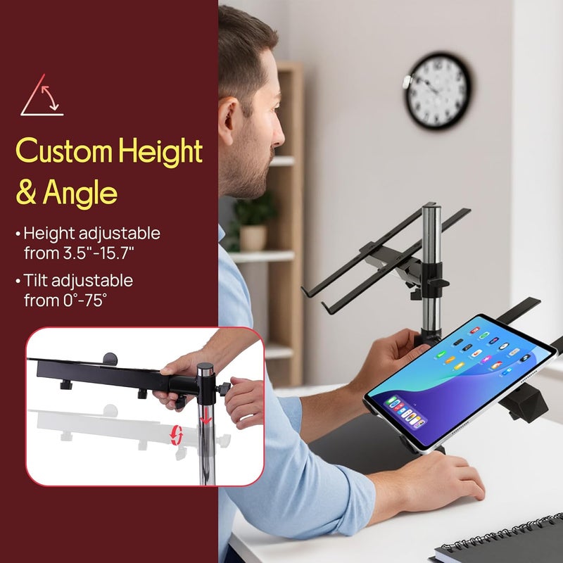Pyle Portable Dual Laptop Stand - Standing Table Holder with Bracket Arms, Adjustable Height and Ergonomic Design for DJ Mixer, Sound Equipment, Workstation, Gaming and Home Use - PLPTS45 - Image 3