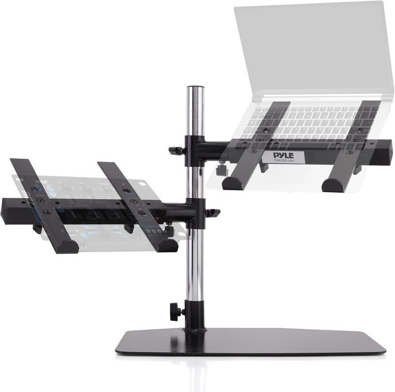 Pyle Portable Dual Laptop Stand - Standing Table Holder with Bracket Arms, Adjustable Height and Ergonomic Design for DJ Mixer, Sound Equipment, Workstation, Gaming and Home Use - PLPTS45 - Image 1