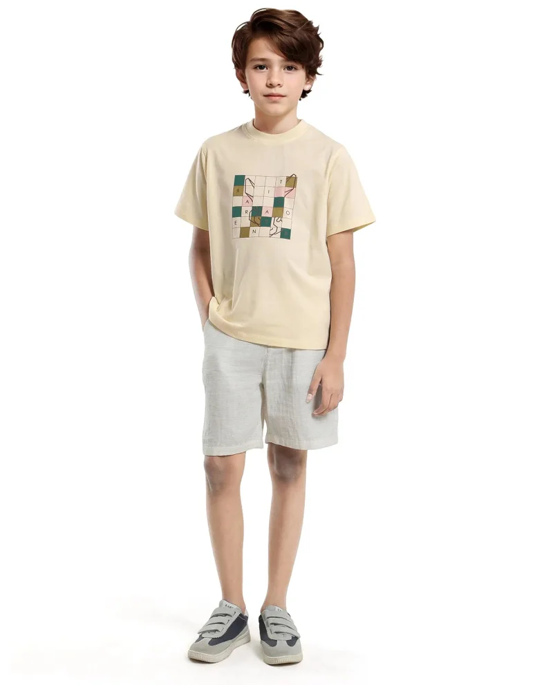 Rare Ones Rare Ones Kids Cove-K Pastel Yellow Cotton Printed Slip-On Regular Fit T-Shirt