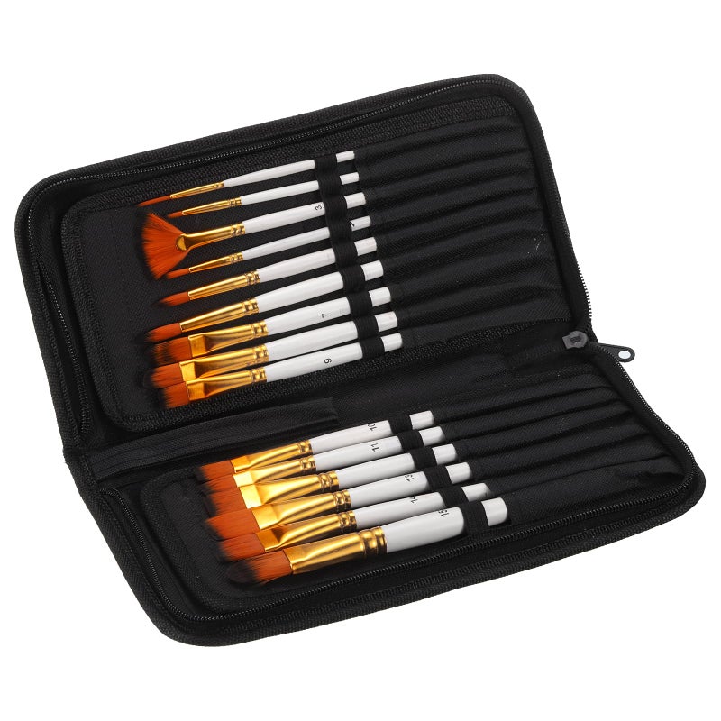 PATIKIL Paint Brushes, 15pcs Watercolor Brushes Acrylic Paint Brushes Set Small Paintbrushes with Carrying Case for Acrylic Painting Art Face Crafts, White