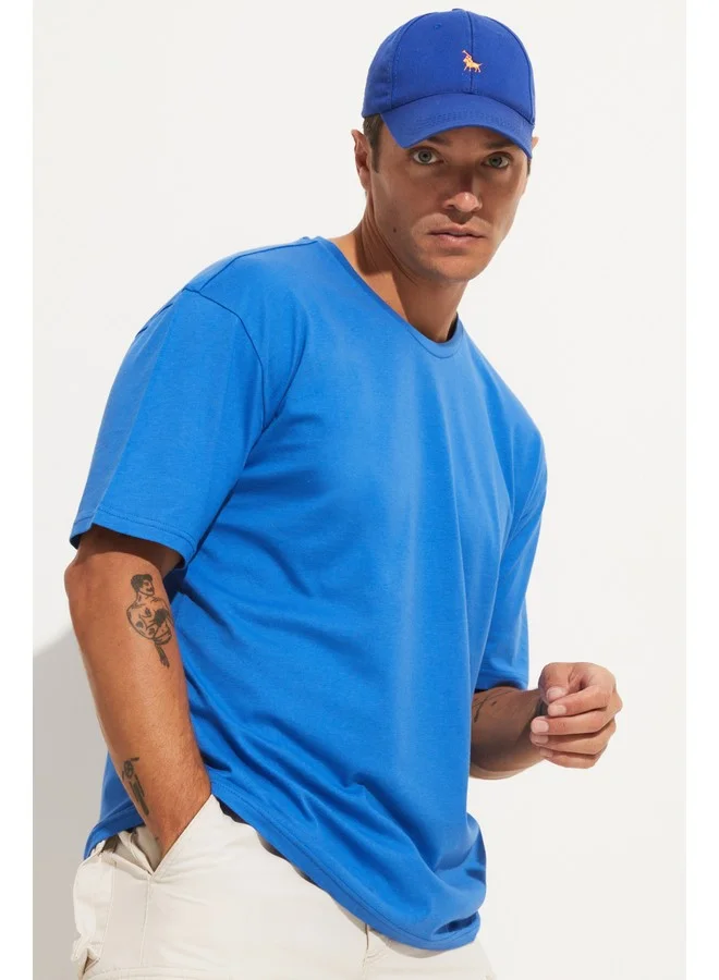 JUNE June Men Oversize Basic Crew Neck Tshirt Blue