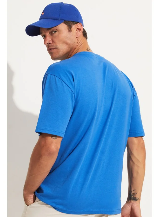 JUNE June Men Oversize Basic Crew Neck Tshirt Blue